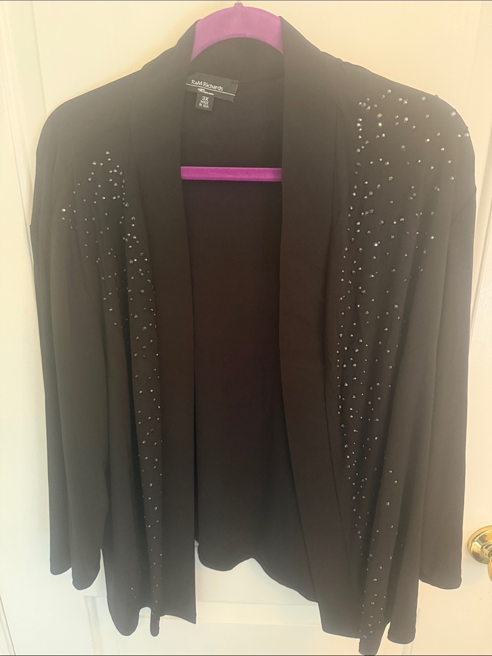 R&M Richards Black Crystal-Embellished Open Cardigan 3X